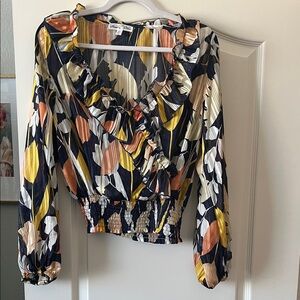 Show Me Your Mumu Navy Multicolor Ruffle Wrap Blouse